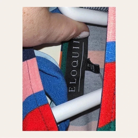 1033. ELOQUII MULTI COLOR STRIPE MIDI DRESS WITH TIE AROUND NECKLINE/KEYHOLE - Picture 8 of 13